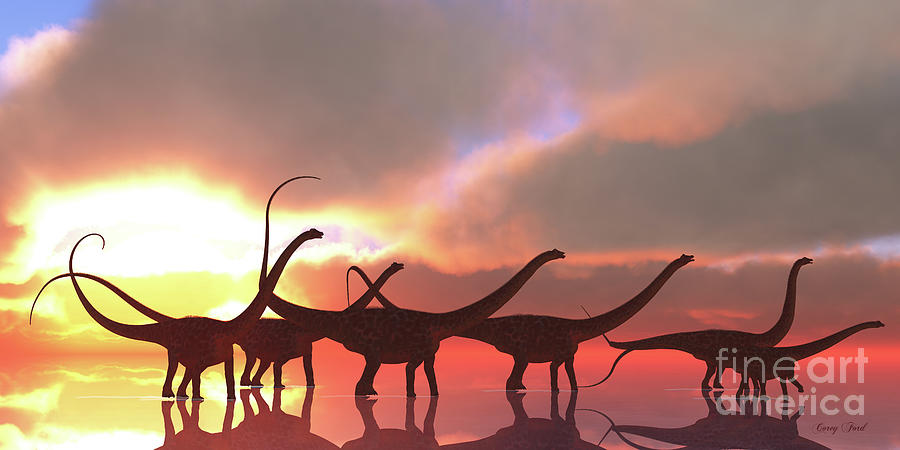 Diplodocus Dinosaur Reflection Digital Art by Corey Ford