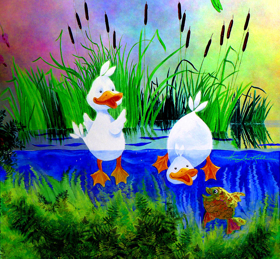 Dipping Duckies - Furry Forest Friends mural Painting by Hanne Lore Koehler