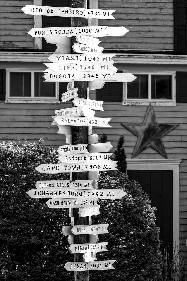 Directional Mileage Signs BW Photograph by Susan Candelario