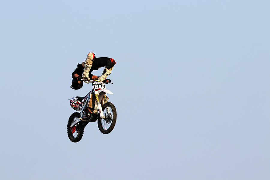Dirt Bike Stunts - In The Air V Photograph by Debbie Oppermann