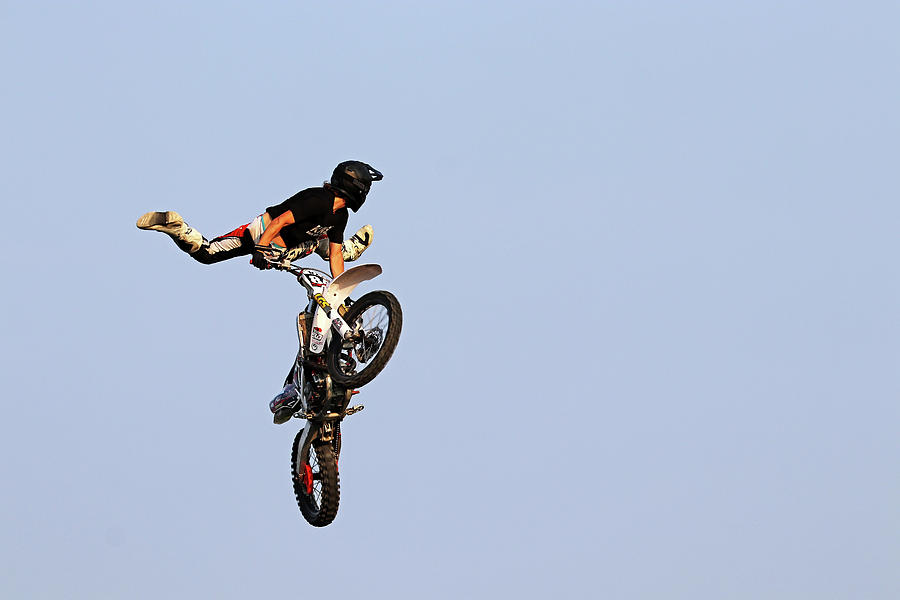 Dirt Bike Stunts - In The Air X Photograph by Debbie Oppermann