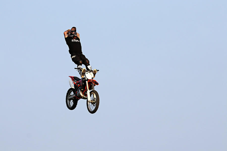 Dirt Bike Stunts - In The Air XV Photograph by Debbie Oppermann