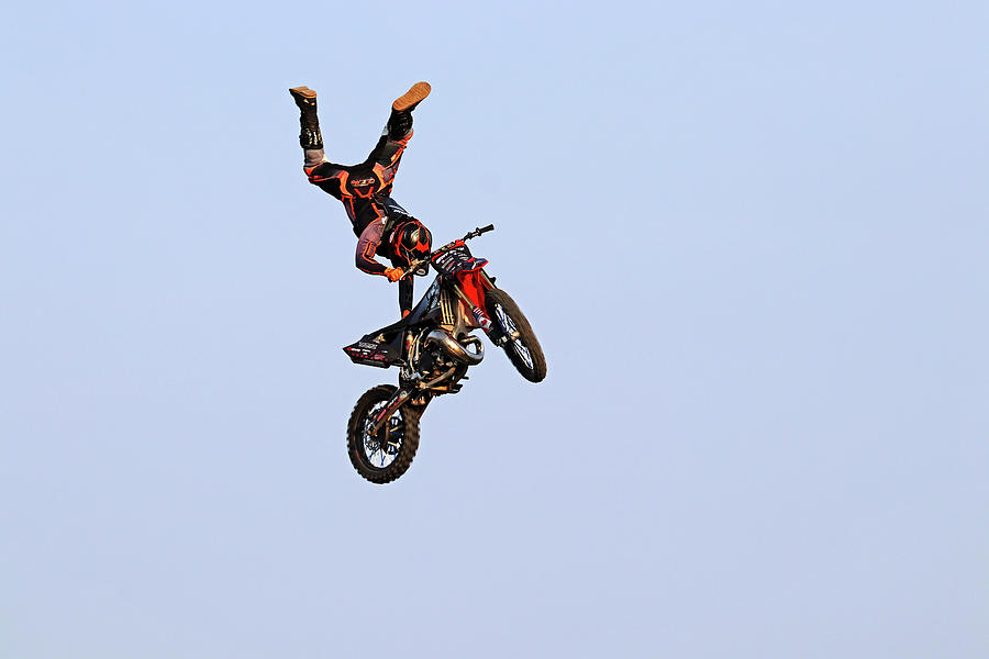Dirt Bike Stunts - In The Air XVI Photograph by Debbie Oppermann