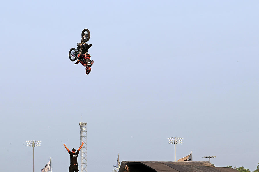 Dirt Bike Stunts - In The Air XVII Photograph by Debbie Oppermann