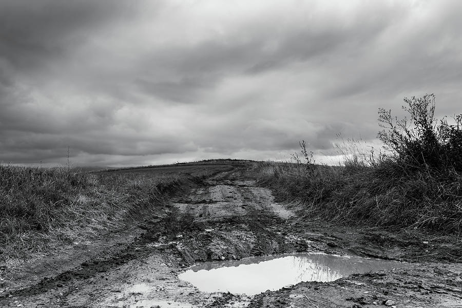 Dirt road after heavy rain leading to the top of the hill Photograph by ...