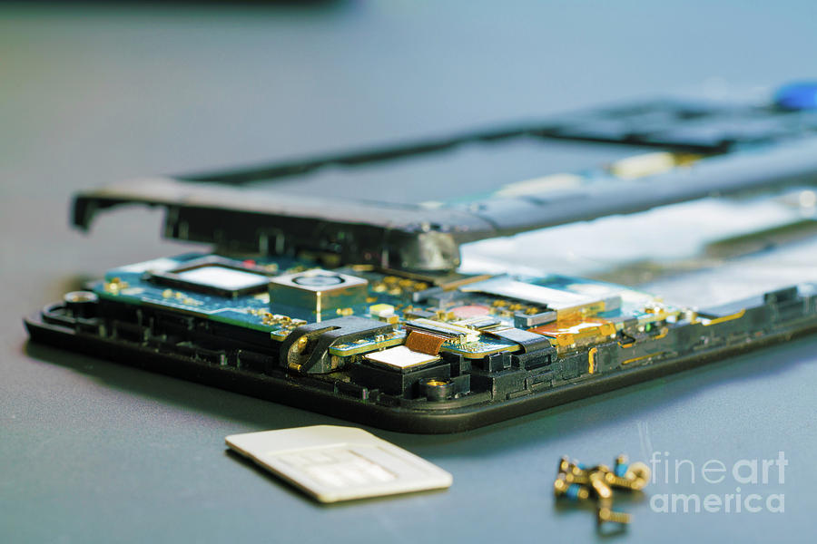 Device Photograph - Disassembled Mobile Phone In The Service Centre With Interna by Wladimir Bulgar/science Photo Library