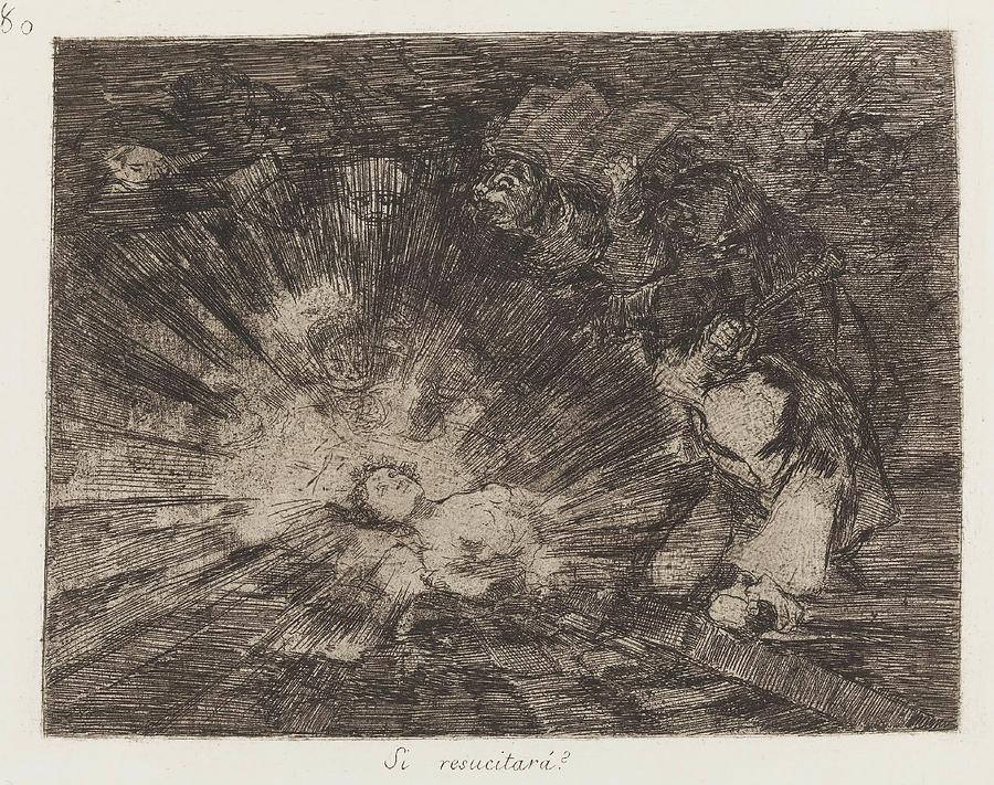 Disaster 80. Will She Live Again?. XIX century. Etching, Burnis... Painting by Francisco de Goya -1746-1828-