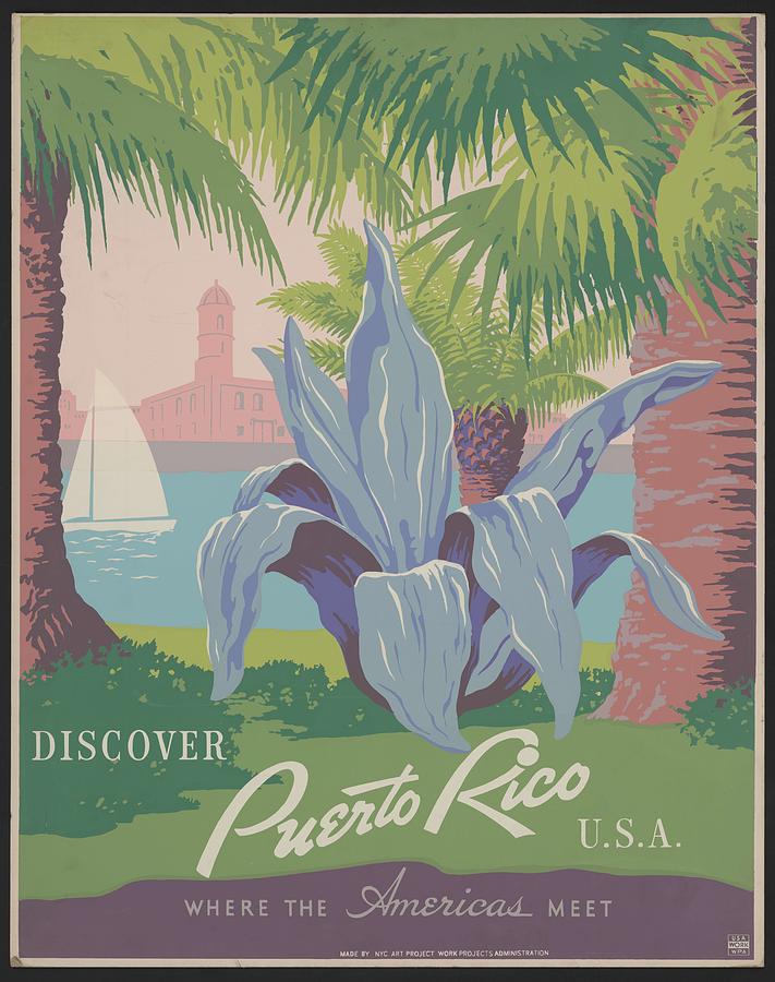 Typography Painting - Discover Puerto Rico U.S.A. Where the Americas meet by Celestial Images