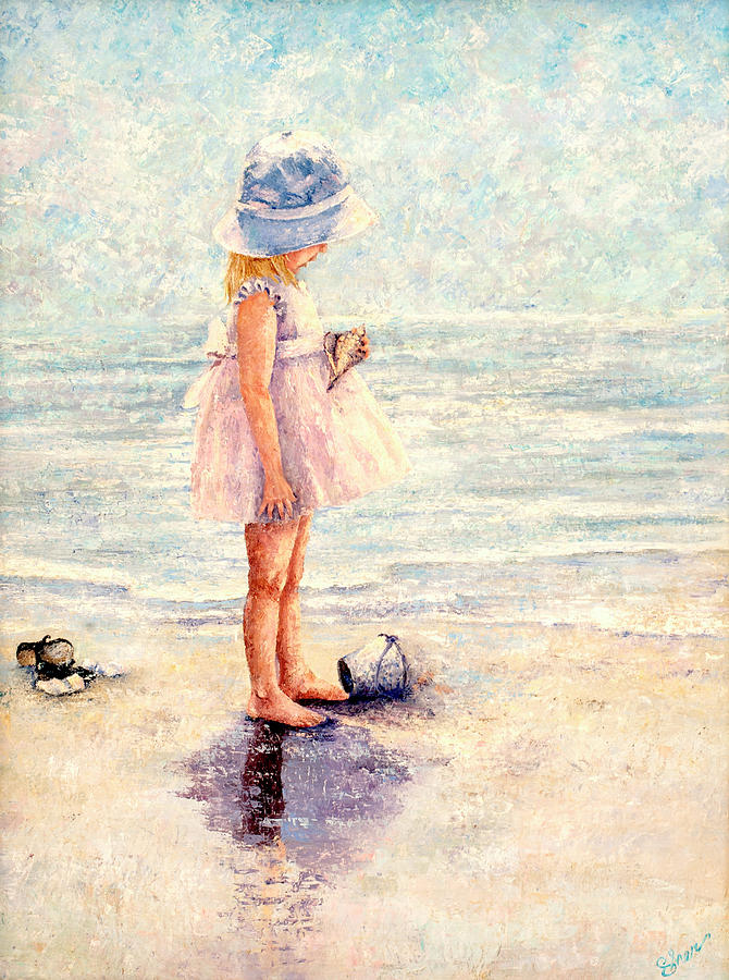 Shell Painting - Discoveries At The Beach by Sher Sester
