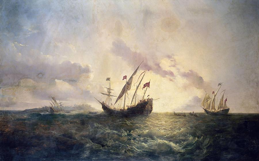 Discovery Of America - 19th Century. Painting by Antonio de Brugada -1804-1863-