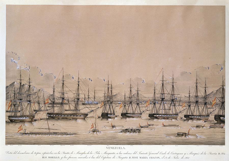 Disembark Of The Spanish Troops At Mangles Point In Margarita Island On July 13, 1817, Xix Century. Drawing by Album