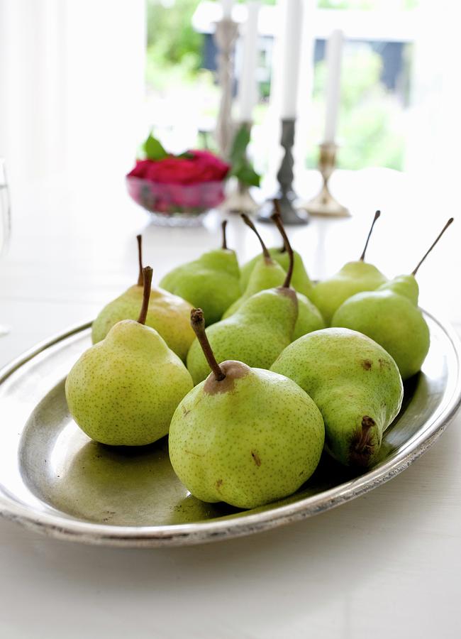 Dish Of Fresh Pears Photograph by Lene-k