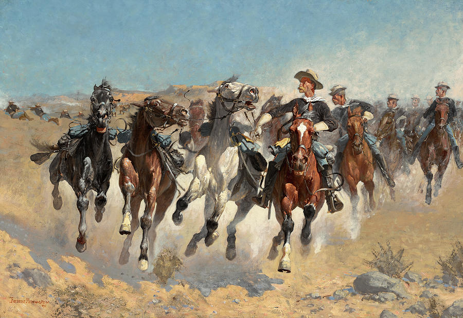 Frederic Remington Painting - Dismounted The Fourth Troopers Moving the Led Horses, 1890 by Frederic Remington