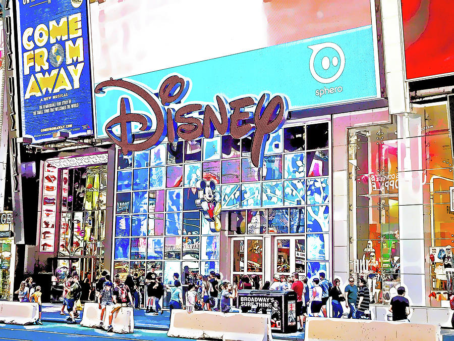 Disney store in Times Square New York Painting by Jeelan Clark