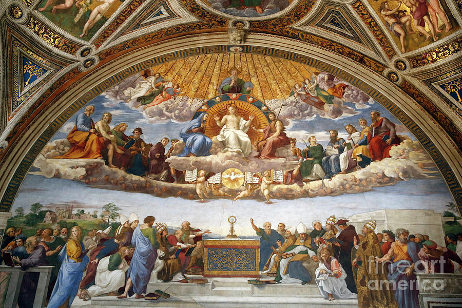 Disputation Of The Holy Sacrament, In The Stanza Della Segnatura Painting by Raphael