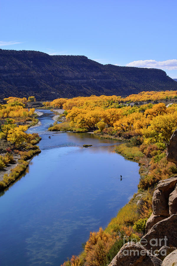 Distant Fisherman On The San Juan River In Fall Photograph