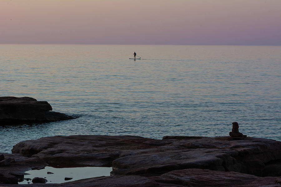 Dog Photograph - Distant Paddleboarder by Douglas Wielfaert