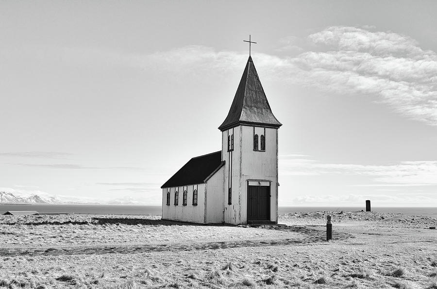 Distressed Old Church Coastal Iceland Black and White Photograph by Shawn OBrien