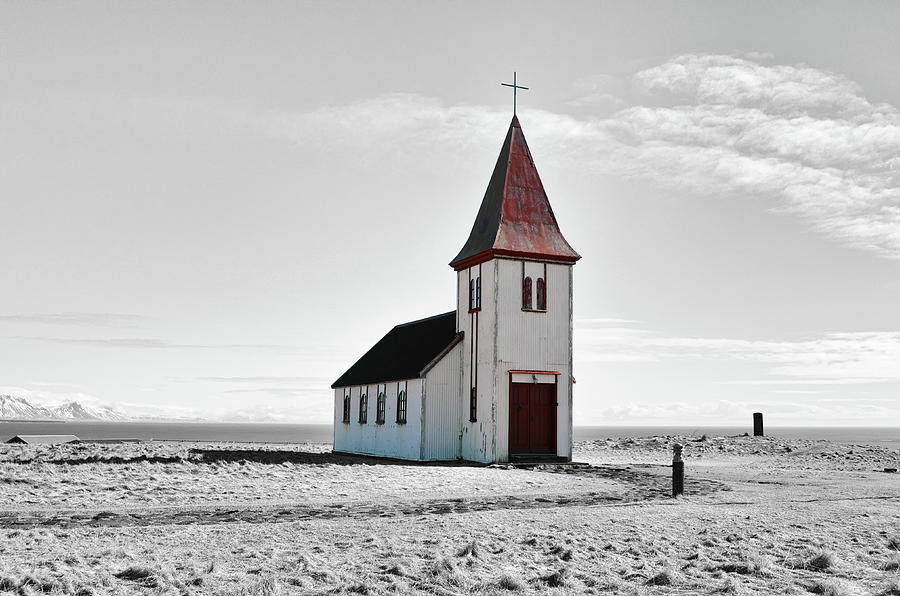 Distressed Old Church Coastal Iceland Color Splash Digital Art by Shawn OBrien
