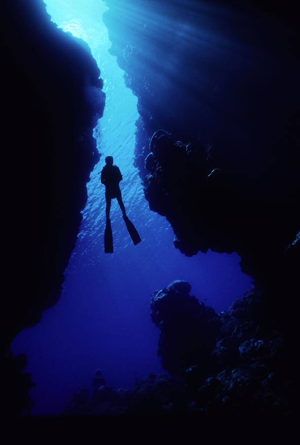 Diver In Cave Opening Photograph by Tammy616