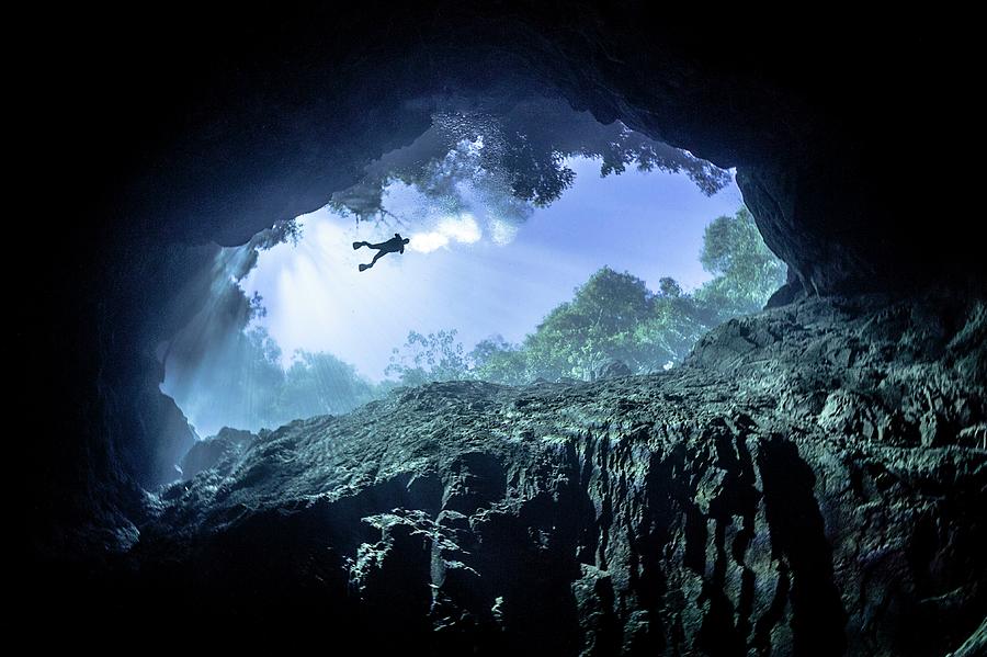 Diver In Underwater Cave Digital Art by Giordano Cipriani