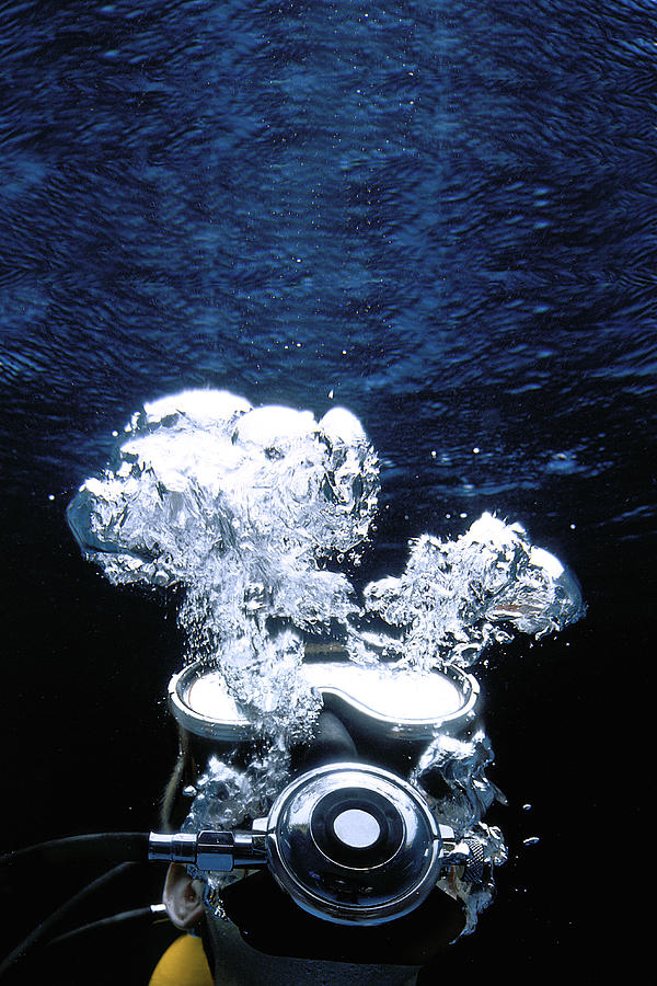 Diver. Scuba Diver With Bubbles Photograph by Derek Berwin