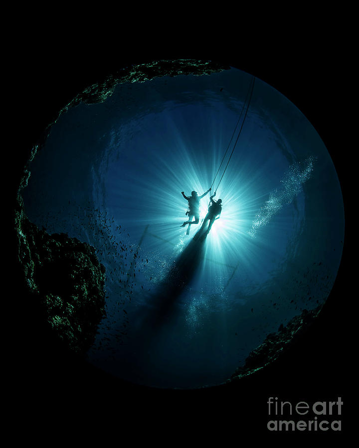 Sports Photograph - Divers Silhouettes In Current by Beth Watson