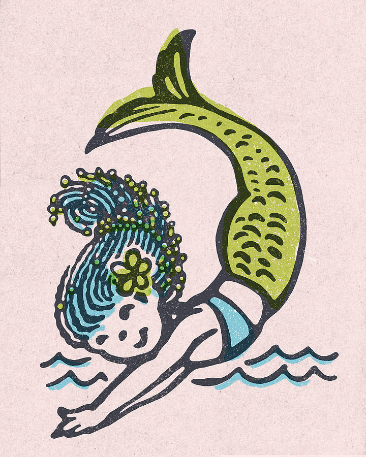 Mermaid Drawing - Diving Mermaid by CSA Images