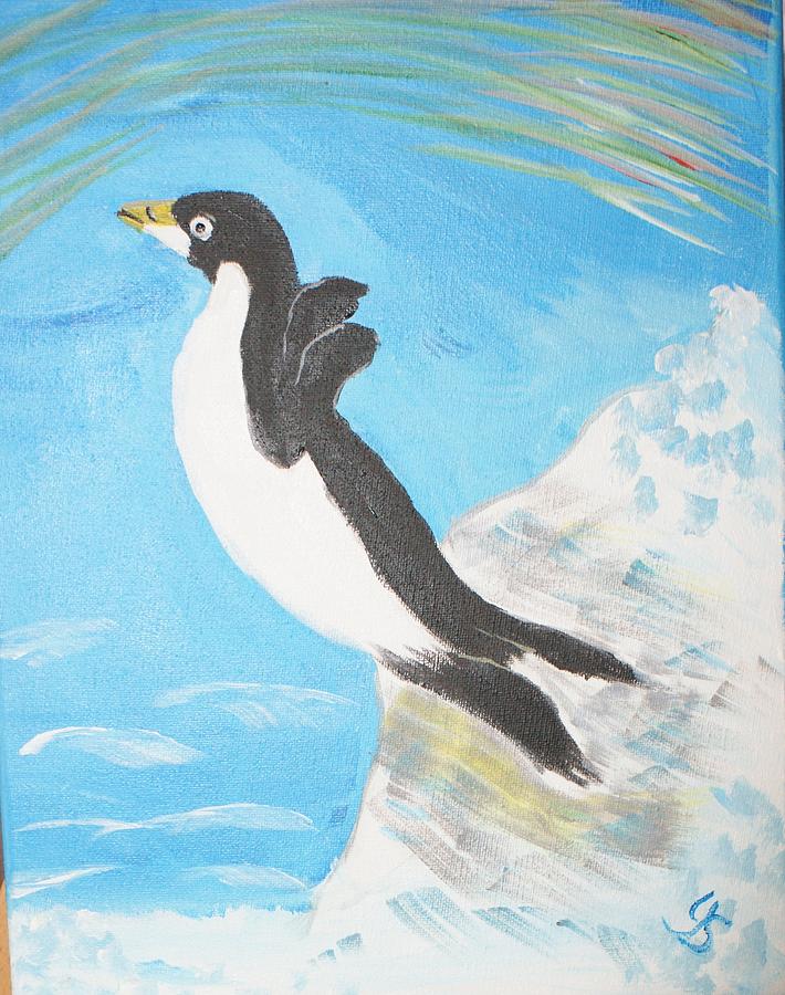 Diving Penquin Painting by Yvonne Sewell