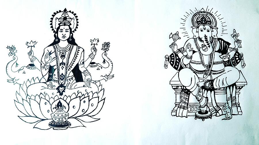 Rangoli Drawing Diwali, Diwali, white, leaf, holidays png | PNGWing