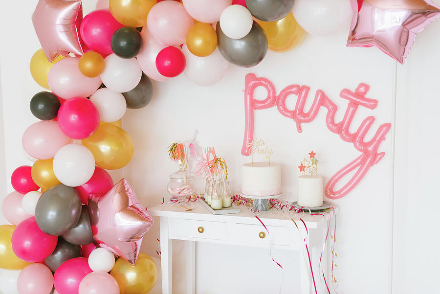 Diy Balloon Garland In Party Room Photograph by Katja Heil