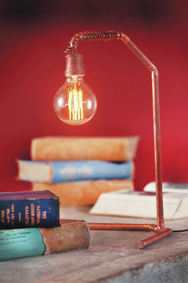 Diy Reading Lamp Made From Copper Pipe And Light Bulb Photograph by Great Stock!