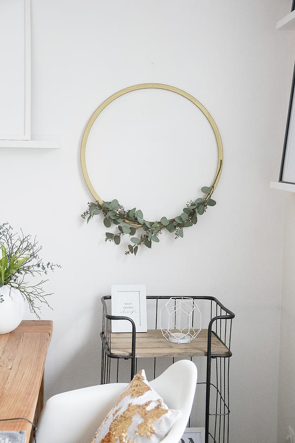 Diy Wall Decoration: Eucalyptus Branch In Wooden Ring Photograph by Astrid Algermissen