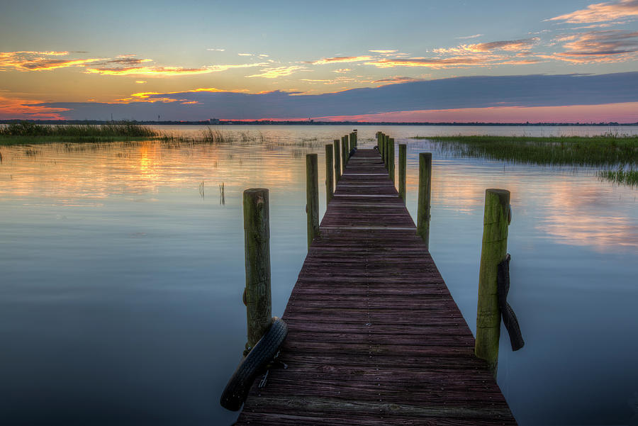 Dock at Sunset Photograph by Debra and Dave Vanderlaan