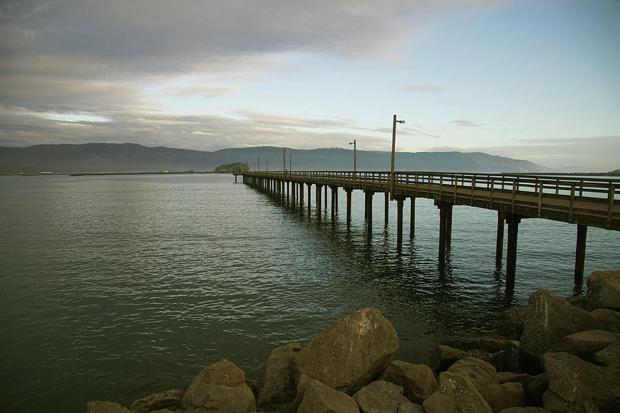 Dock extends out into the harbor of Crescent City Photograph by Steve Estvanik