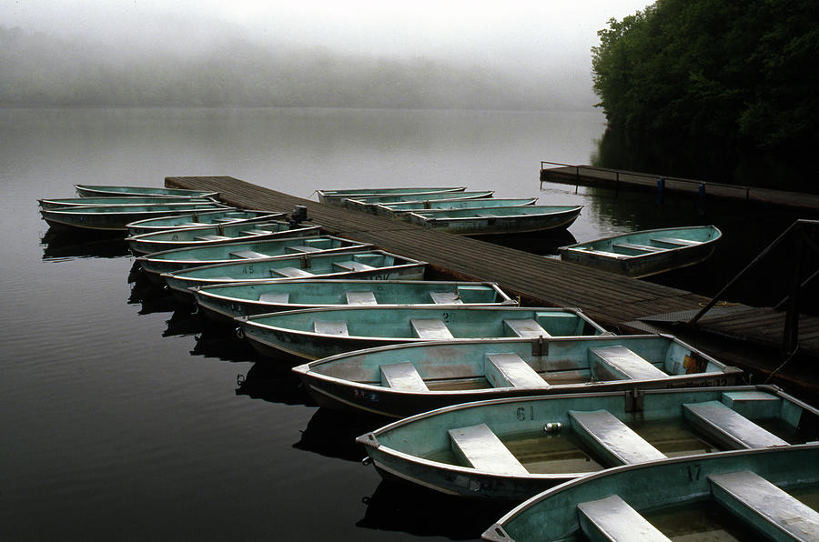 Docked Boats On A Foggy Lake Photograph by Andrew Clark