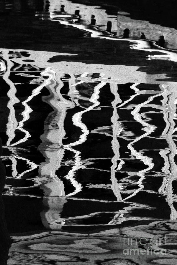 Dockside Abstract Reflections Black and White Mixed Media by Sharon Williams Eng