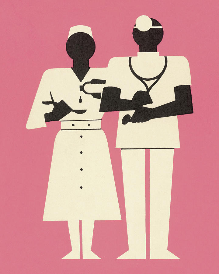Vintage Drawing - Doctor and Nurse by CSA Images