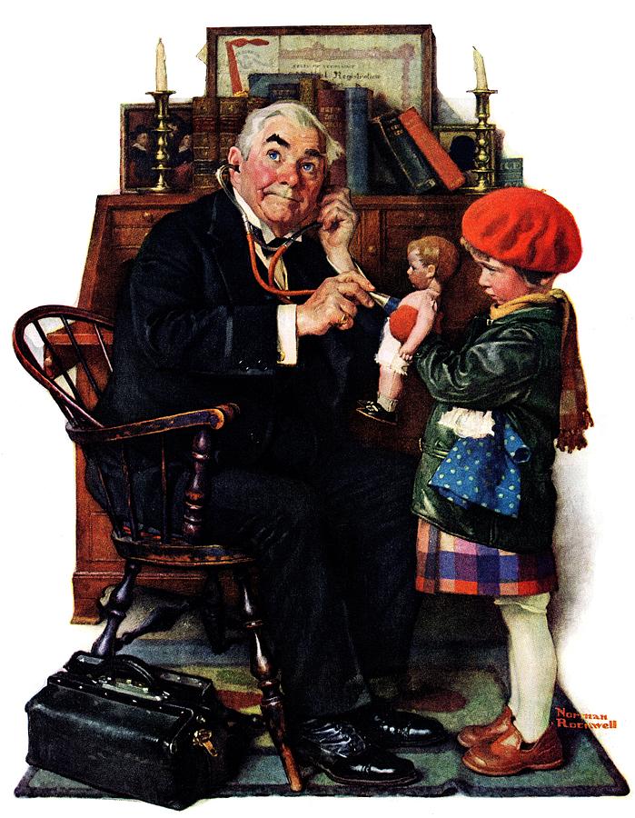 Doll Painting - Doctor And The Doll by Norman Rockwell