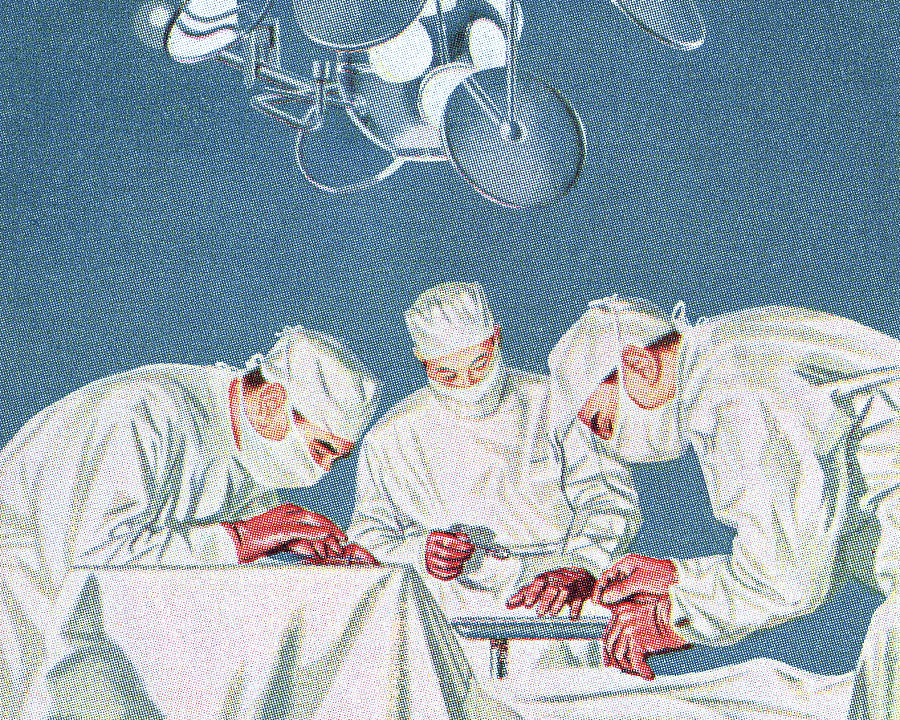 Vintage Drawing - Doctors in Surgery by CSA Images