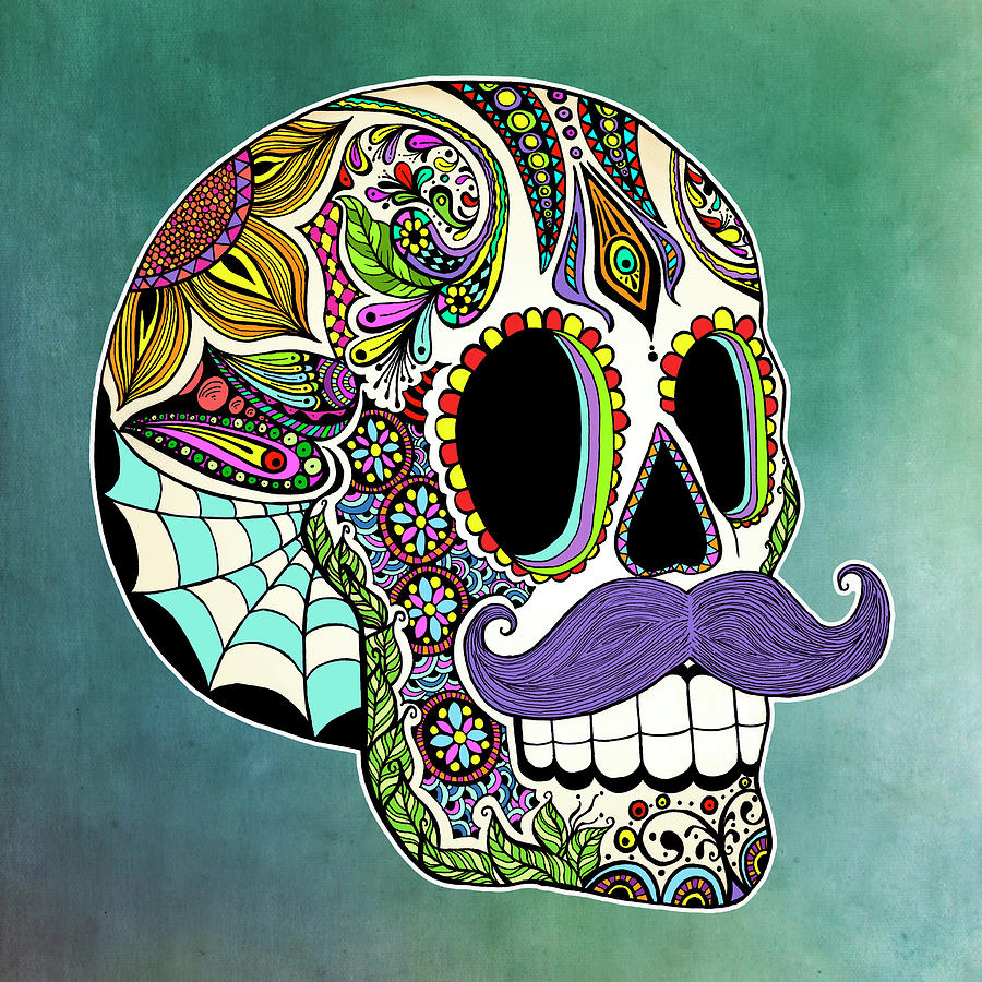 Sugar Skull Mixed Media - Dod-mustache Skull by Tammy Wetzel