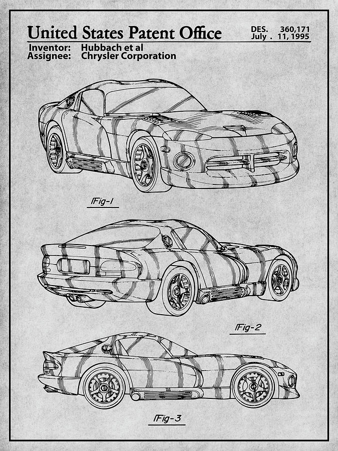 Art & Collectibles Drawing - Dodge Viper SRT Gray Patent Print  by Greg Edwards