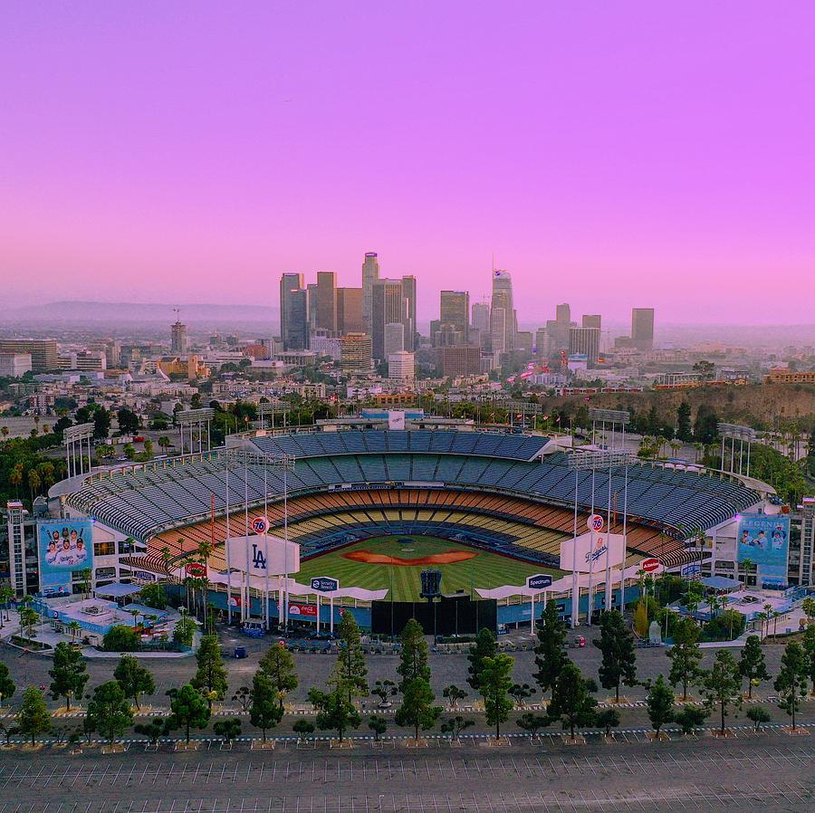 Dodger stadium with Los Angeles in the background by Josh Fuhrman