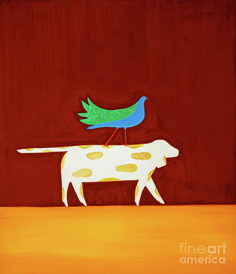 Dog And Bird Painting by Cristina Rodriguez