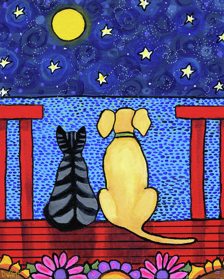 Dog Painting - Dog And Cat Stars by Shelagh Duffett