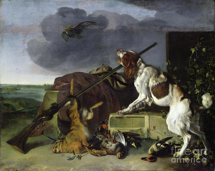 Dog Defending The Game, 1658 Painting by Melchior De Hondecoeter