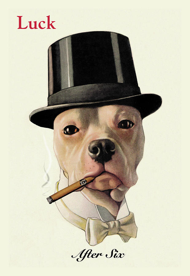 Dog in Top Hat Smoking a Cigar Painting by Unknown
