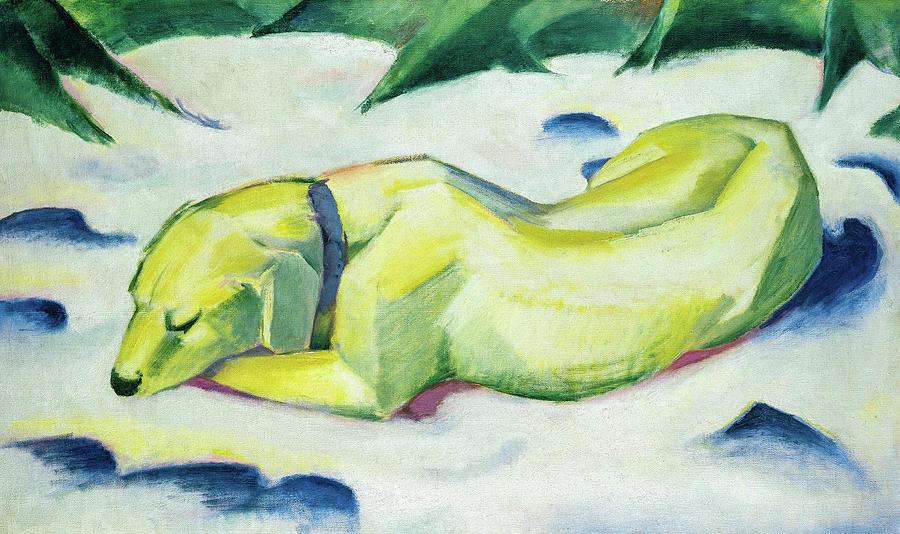 Franz Marc Painting - Dog Lying In The Snow, Siberian Shepherd Dog,1911 by Franz Marc Franz Marc Painting - Dog Lying In The Snow, Siberian Shepherd Dog,1911 by Franz Marc
