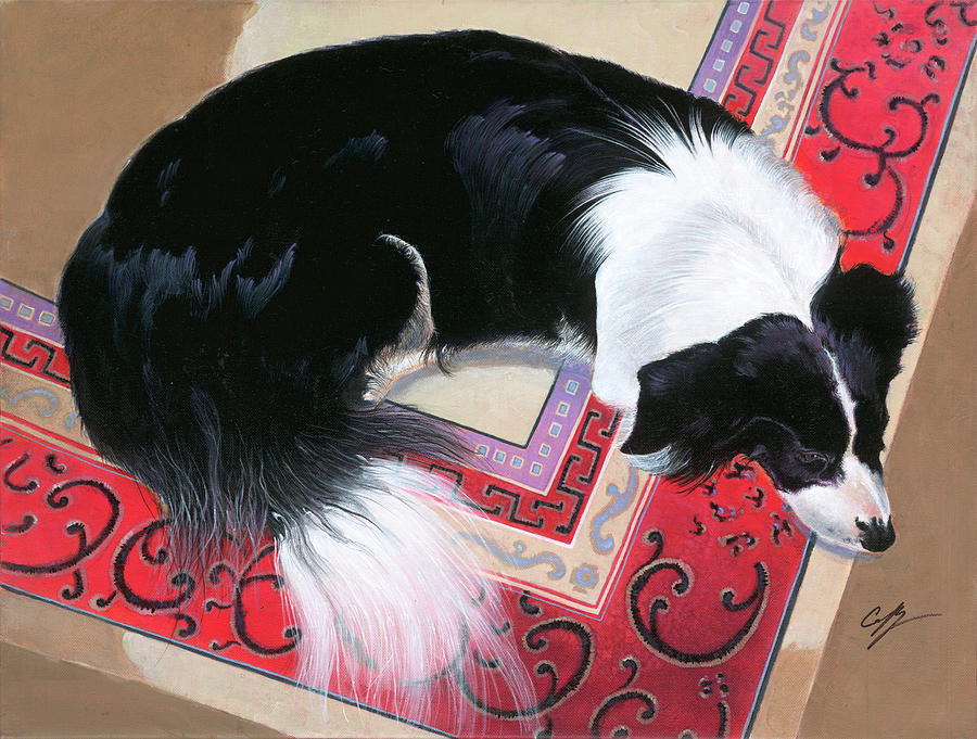 Dog Painting - Dog On A Rug by Durwood Coffey