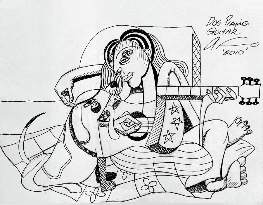 Music Drawing - Dog Playing Guitar by Anthony Falbo
